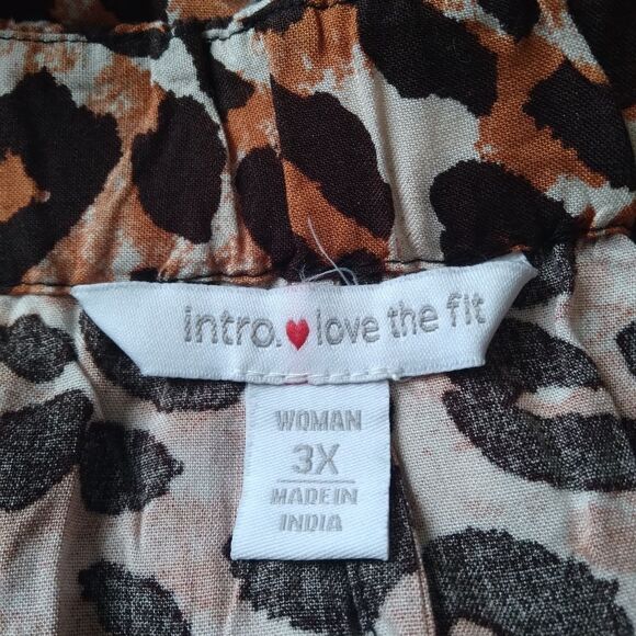 Intro. Brown and Black Leopard Print Boho Chic High Low Plus Size Midi Skirt - Picture 5 of 16